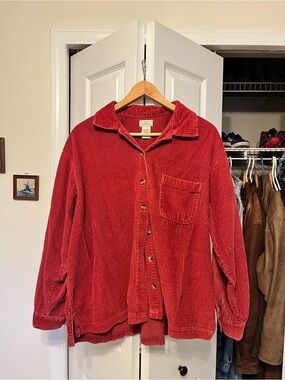 L.L. Bean Red Corduroy Button-Up Shirt Jacket